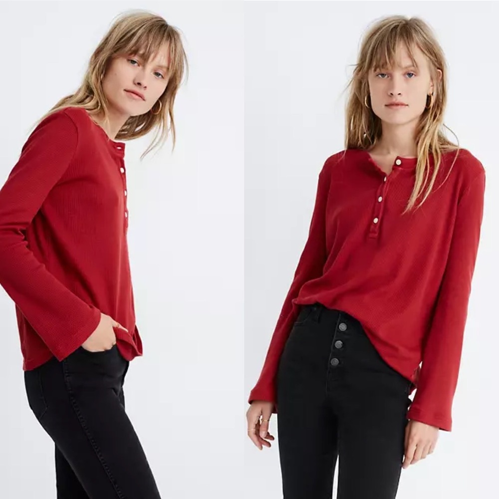 NWT Madewell Garment Dyed Thermal Henley Red